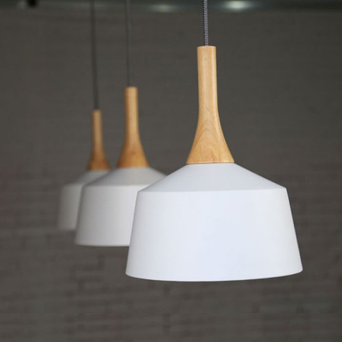 Hanglamp Modern Wit Rond Aluminium en Hout - Valott Sirkka