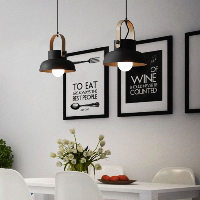 Hanglamp Modern Zwart Aluminium met Hout - Valott Mirja
