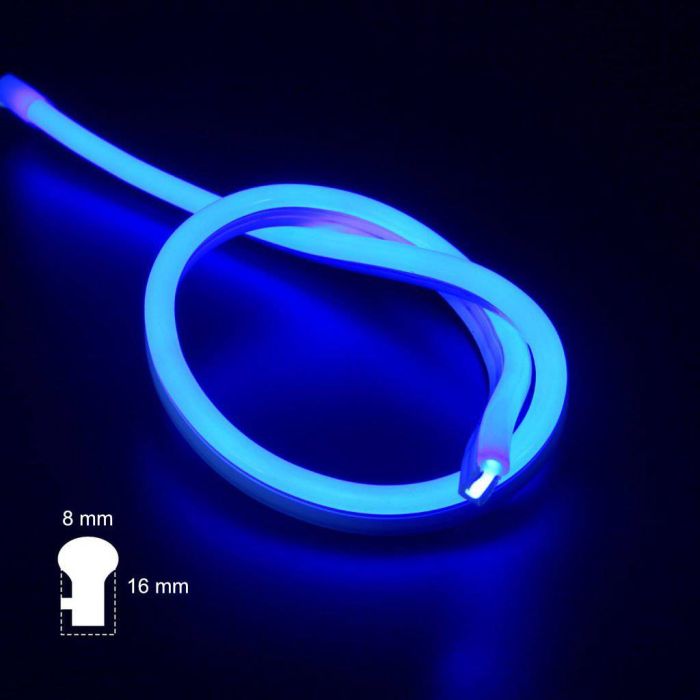 LED Neon Flex Micro Blauw 2 meter 8mm x 16mm inclusief 12V lichtnetadapter - Funnylights