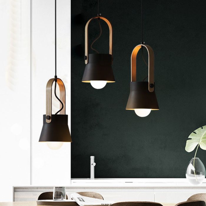 Hanglamp Modern Zwart Aluminium met Hout - Valott Kirsi