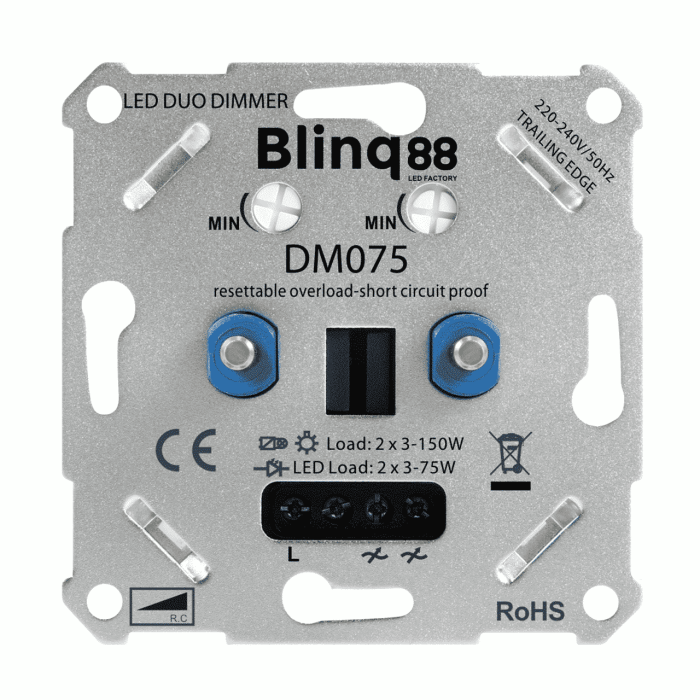 Duo Dimmer  2 X 3-75W Elektronische Zekering - Dm075