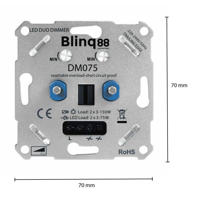 Duo Dimmer  2 X 3-75W Elektronische Zekering - Dm075