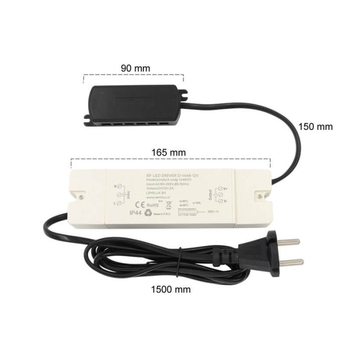 LED driver D-1448-12V dimmer draadloos 36W 12 Volt, 3A + Afstandsbediening