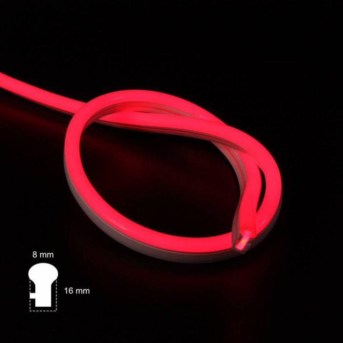 LED Neon Flex Micro Rood 5 meter 8mm x 16mm inclusief 12V lichtnetadapter - Funnylights