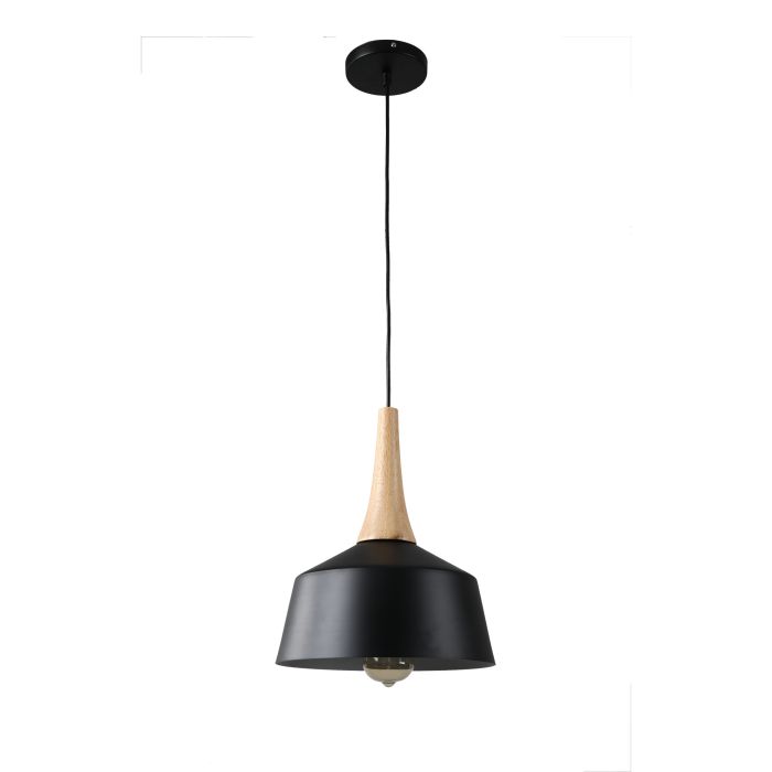 Hanglamp Modern Zwart Rond Aluminium en Hout - Valott Sirkka