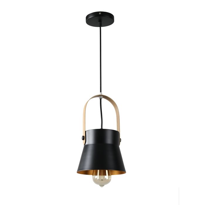 Hanglamp Modern Zwart Aluminium met Hout - Valott Kirsi