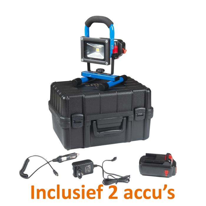 Oplaadbare LED Bouwlamp 10 Watt met 2 accu's en 2 adapters + koffer - Crius