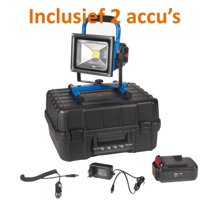 Oplaadbare LED Bouwlamp 20 Watt met 2 accu's en 2 adapters + koffer - Crius