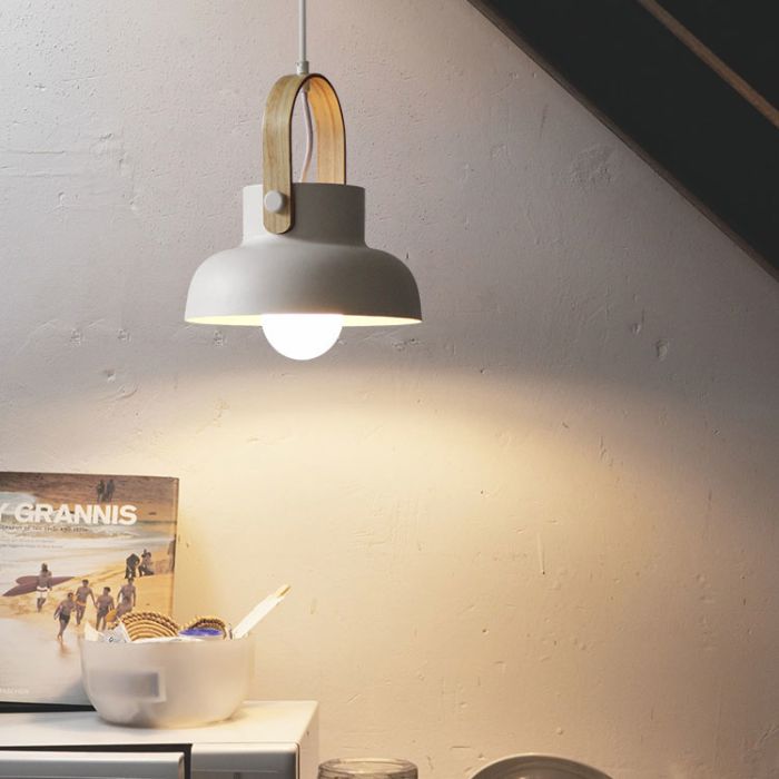 Hanglamp Modern Wit Aluminium met Hout - Valott Lumi