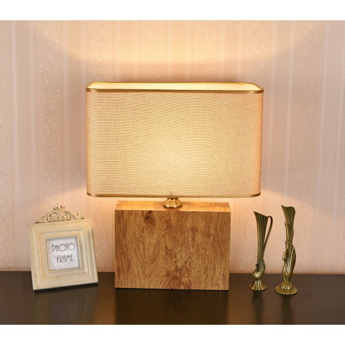 Tafellamp Modern Hout met Beige Kap 50 cm - Valott Ayote