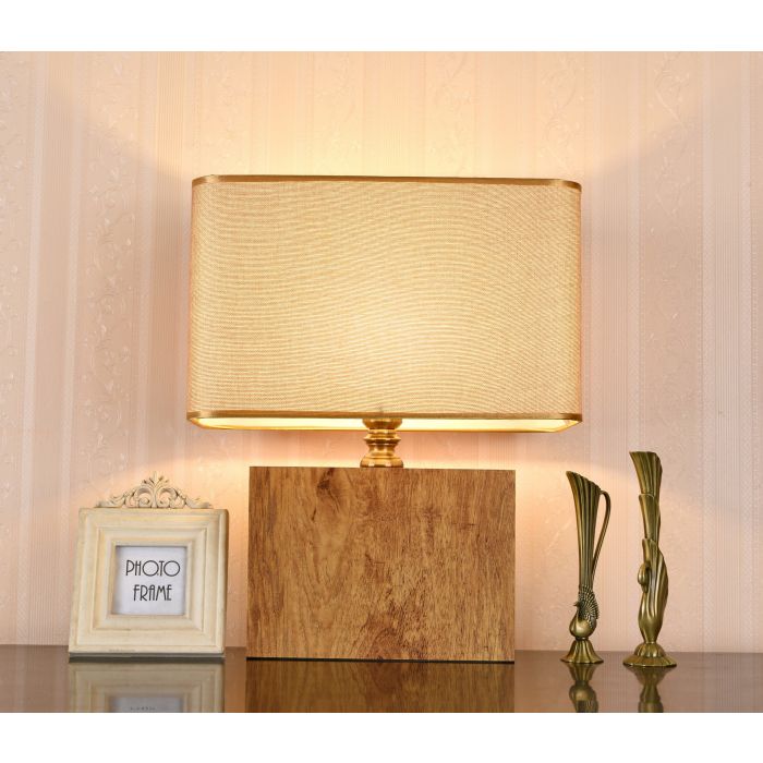 Tafellamp Modern Hout met Beige Kap 50 cm - Valott Ayote