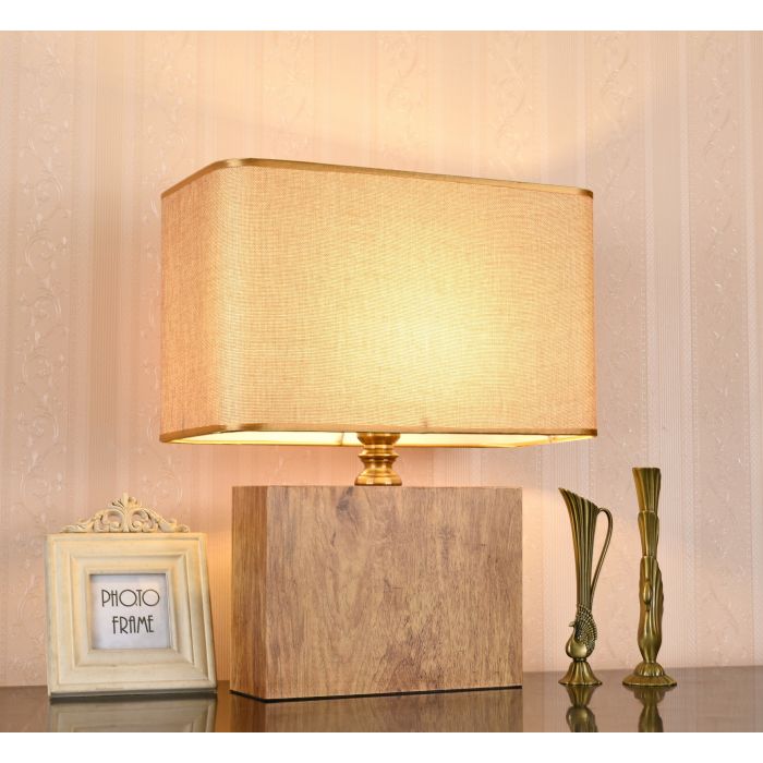 Tafellamp Modern Hout met Beige Kap 50 cm - Valott Ayote