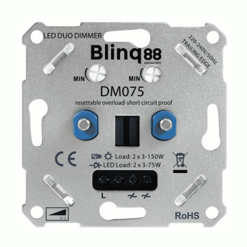Duo Dimmer  2 X 3-75W Elektronische Zekering - Dm075
