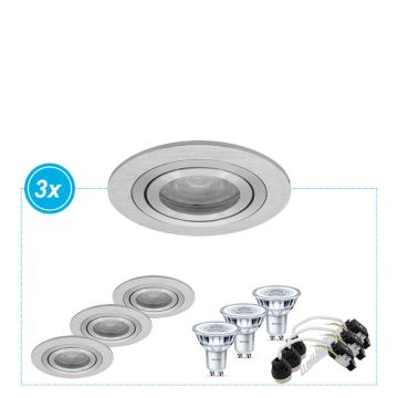 Led inbouwspot Palmer aluminium, set van 3