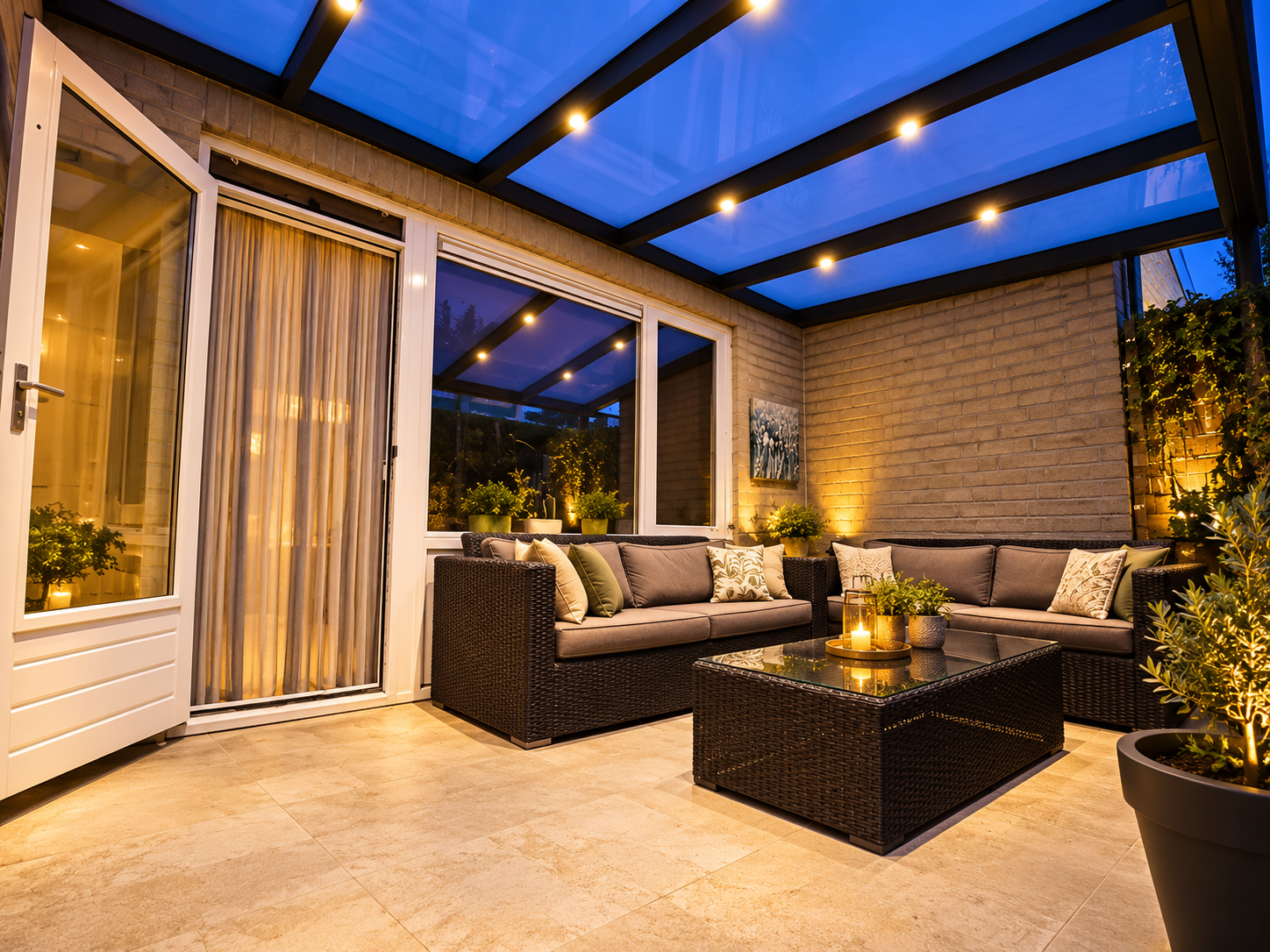 Sfeervolle veranda met warme LED verlichting